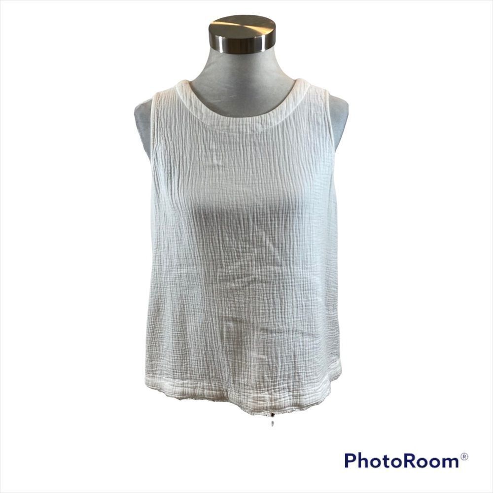 Ladies Marled Essentials White Sleeveless Textured Raw Hem Blouse Size Medium